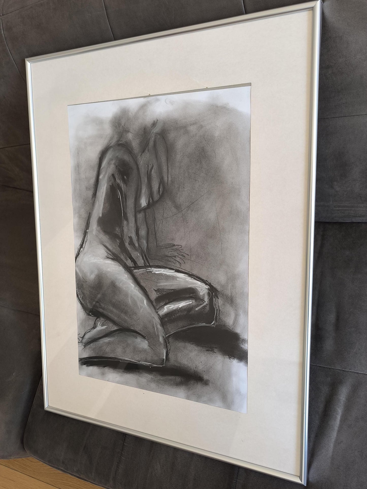 Charcoal Nude Female Drawing Framed 60×80 cm