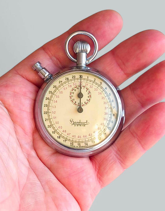 Vintage Hanhart Sports Stopwatch, Manual Winding, Chromed Metal, Germany 1950s
