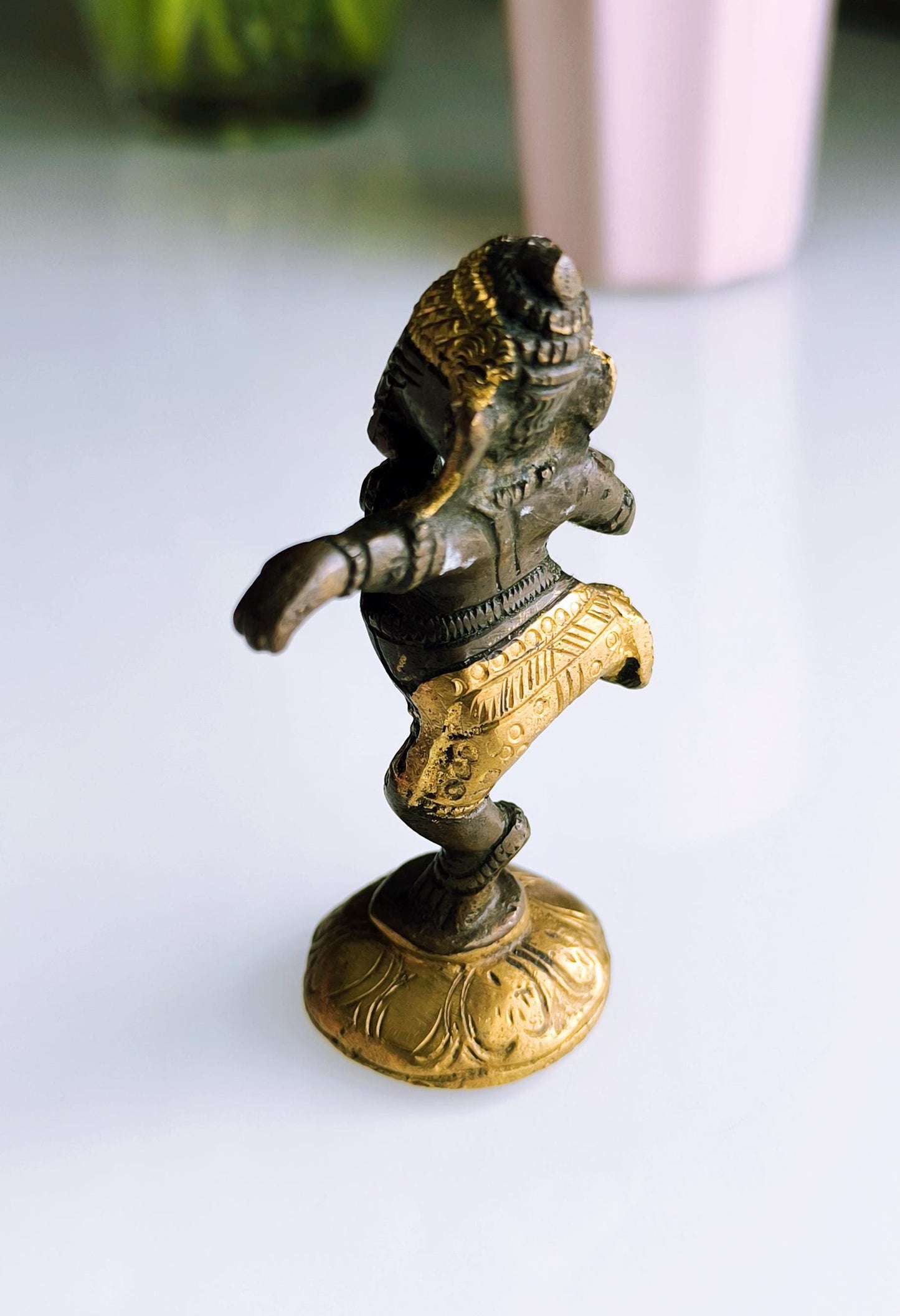 Small Bronze Dancing Ganesha Statue, Gold & Brown Tones, Hindu Elephant God, 1980s