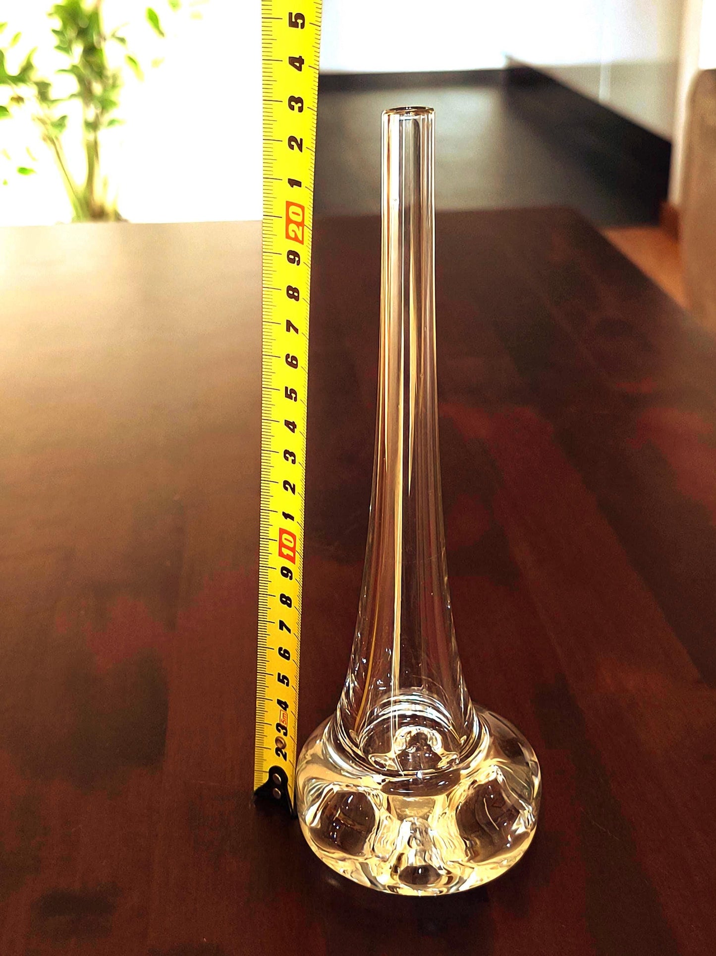 Clear Glass Bubble Base Vase, Mouth Blown European 1980