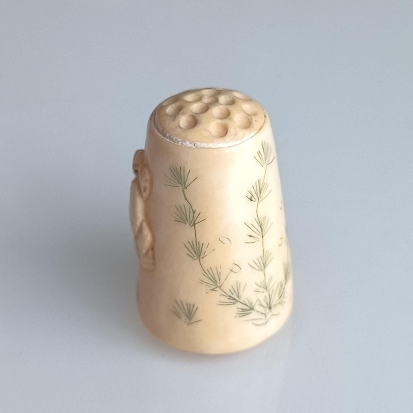 Hand Carved Stone Thimble with Turtle Figurine, 1960