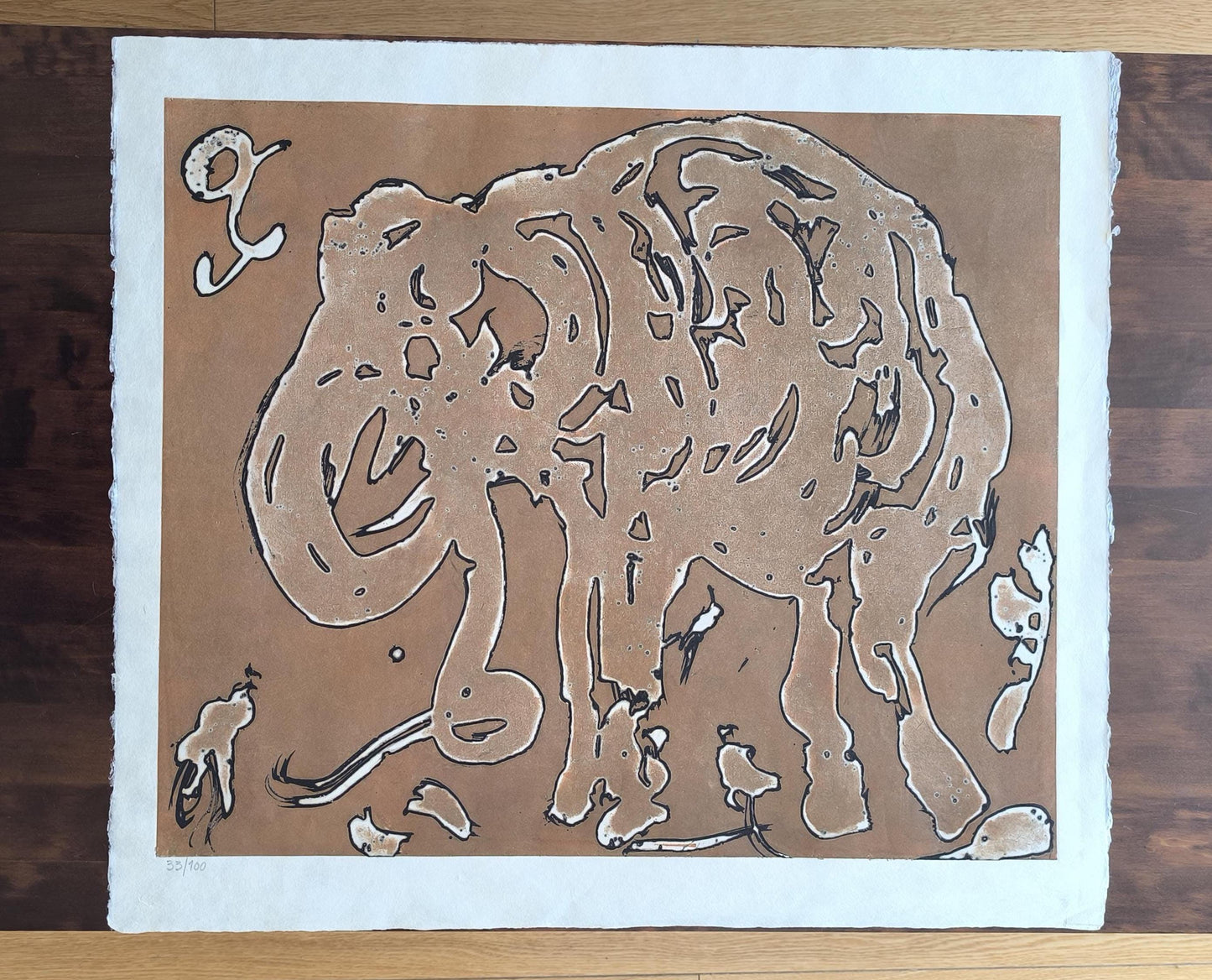 Horst Janssen Lithograph "Elephant", Colored Aquatint 1995, Signed by Heir