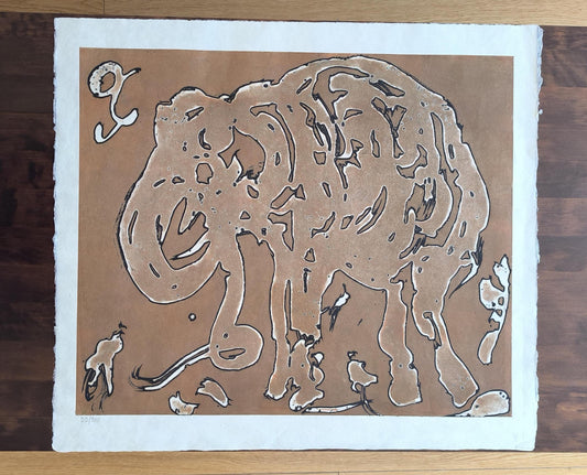 Horst Janssen Lithograph "Elephant", Colored Aquatint 1995, Signed by Heir