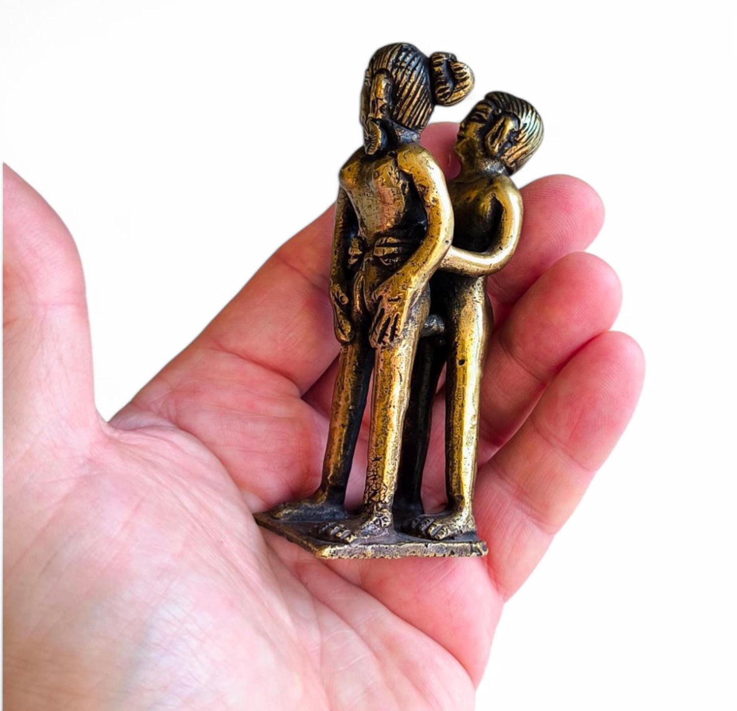 Vintage Bronze Erotic Kamasutra Couple Statue, Small Amulet, 1980s