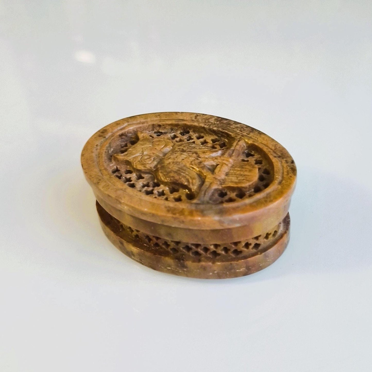 Small Brown Stone Trinket Box with Carved Owl Lid, 1970s
