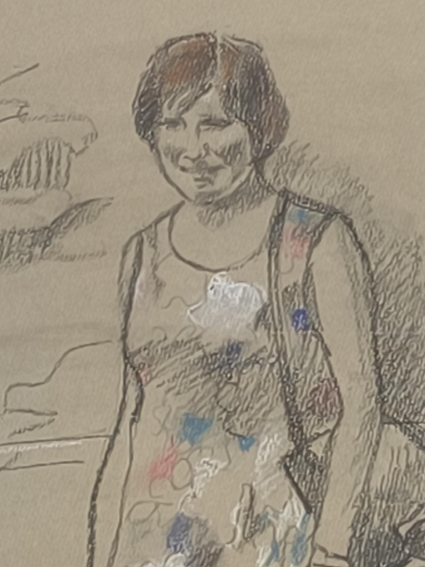 Woman with Dalmatian Drawing, Signed "P. Pennalis", 1976