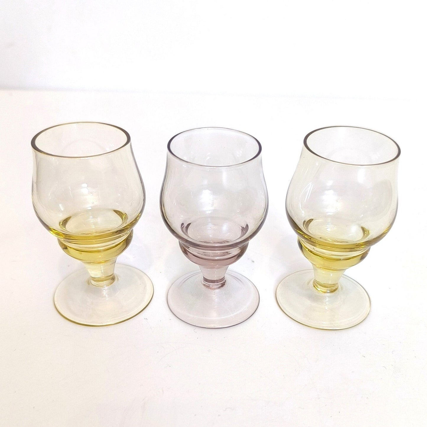 Set of 3 Colorful Shot Glasses (Yellow and Purple), Rare Collectible Lithuanian Shot Cups