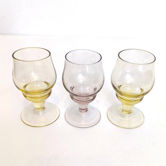 Set of 3 Colorful Shot Glasses (Yellow and Purple), Rare Collectible Lithuanian Shot Cups