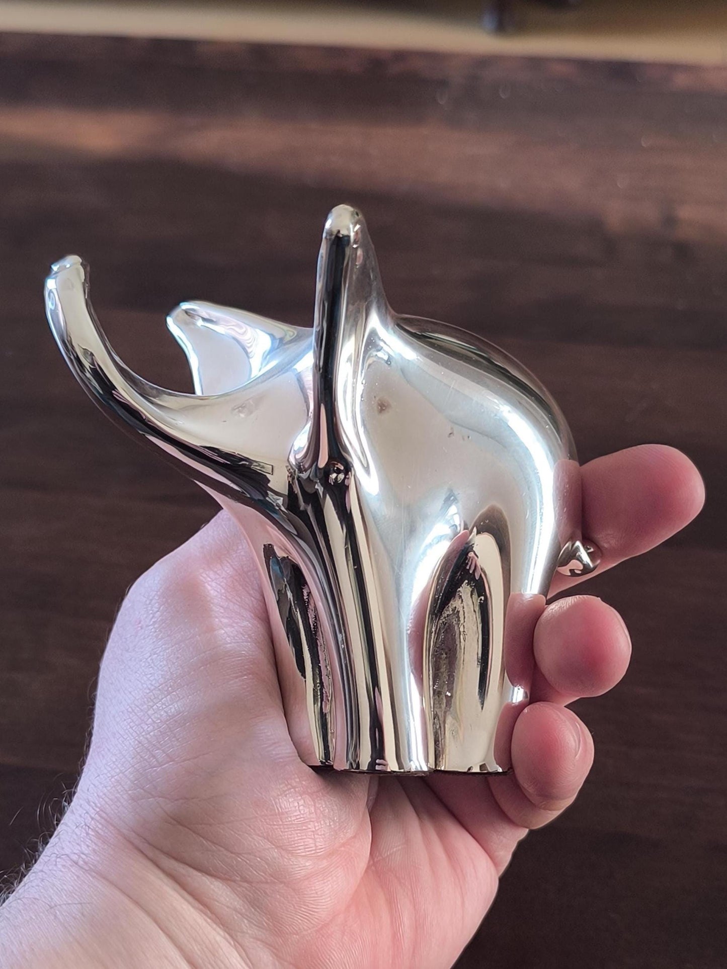 Chrome Ceramic Elephant Statue Modern 1970s Decor
