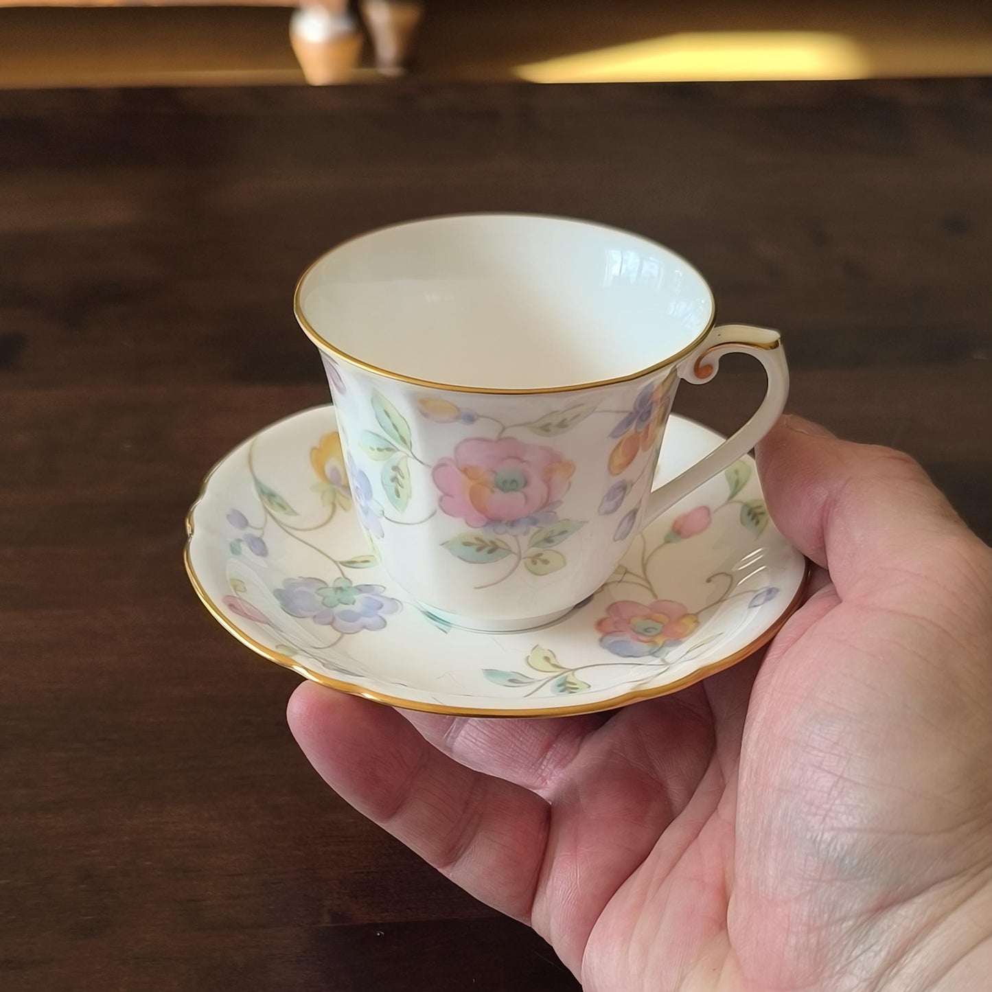Japanese Porcelain "Old Kyoto by Sudo" Coffee/Tea Cup & Saucer – Hand-Painted Floral, Gold Trim, 1980s