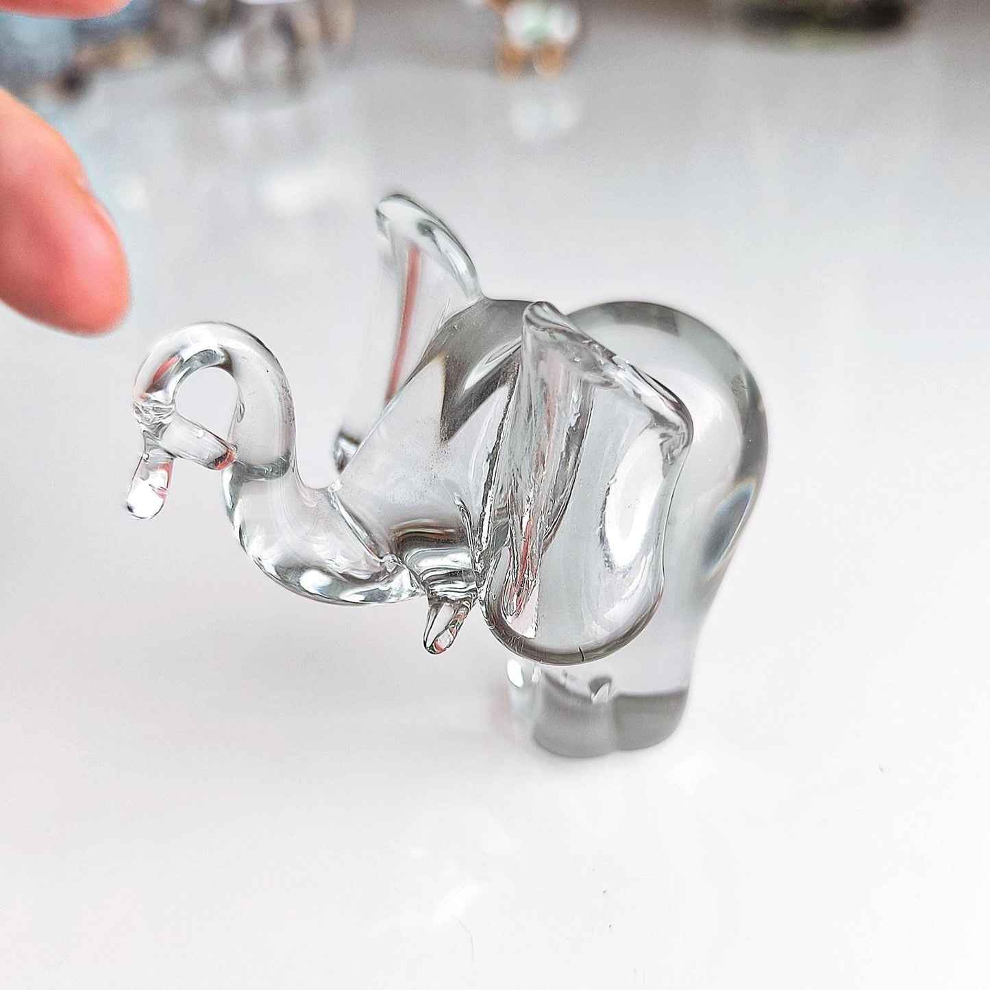 Murano Clear Crystal Glass Elephant Original Sculpture Raised Trunk 1980