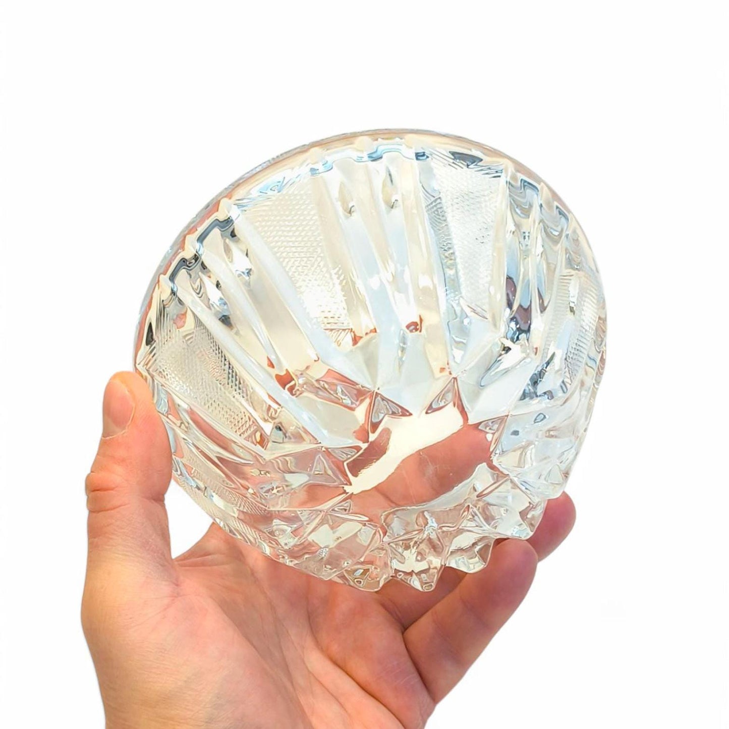 Ribbed Crystal Bowl: Heavy Clear Glass Serving Dish, 1970s