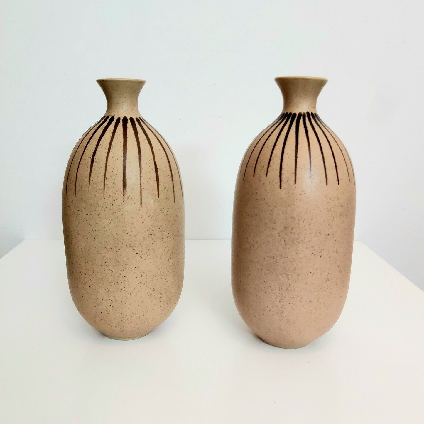 Scandinavian Ceramic Vase: Hazel Striped Pottery