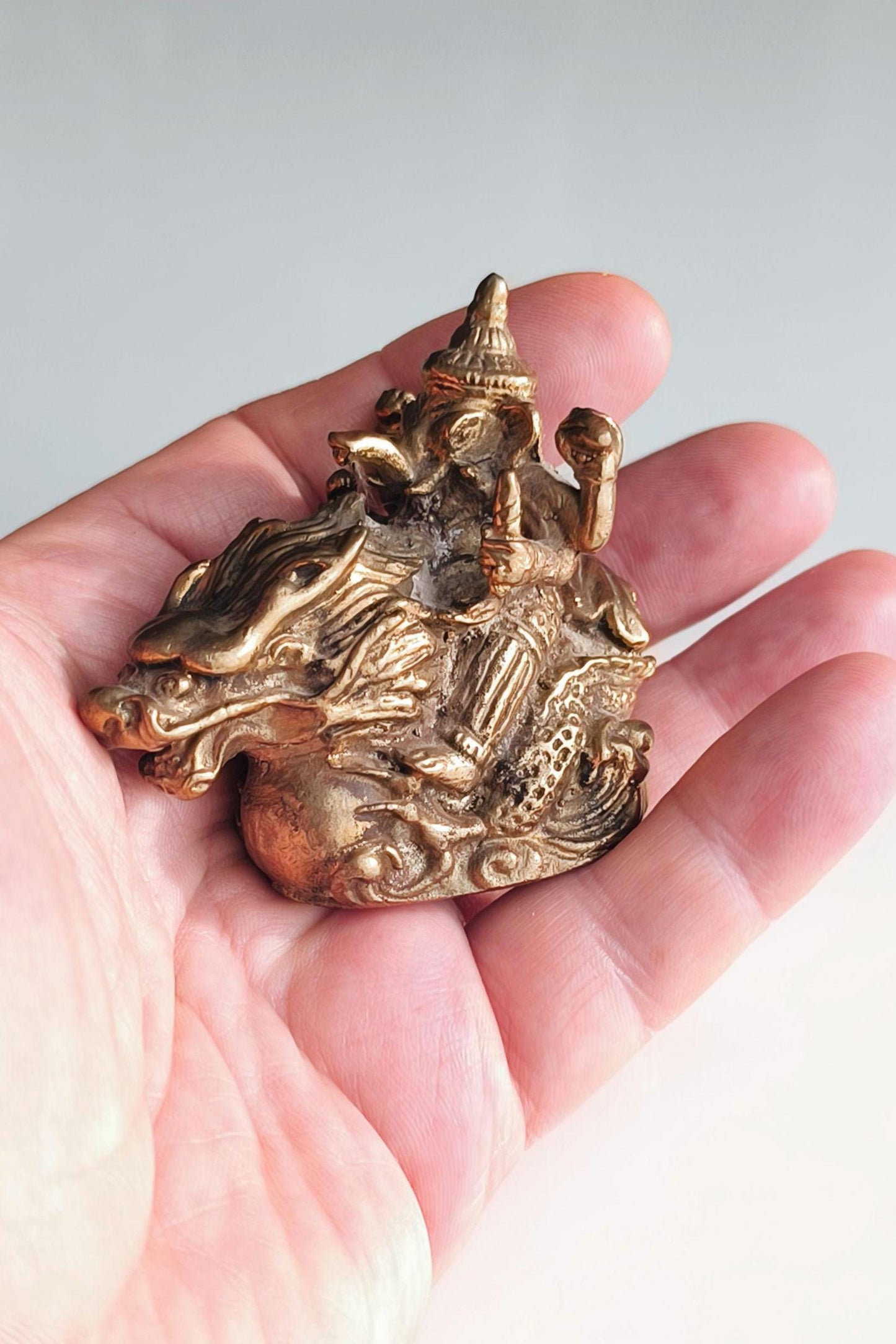 Bronze Statue Ganesha on Dragon, Hindu Mythology Sculpture, 1980s