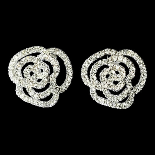 Pair of Vintage 2000s Silver-Tone 14K Gold-Plated Flower Stud Earrings with Crystals