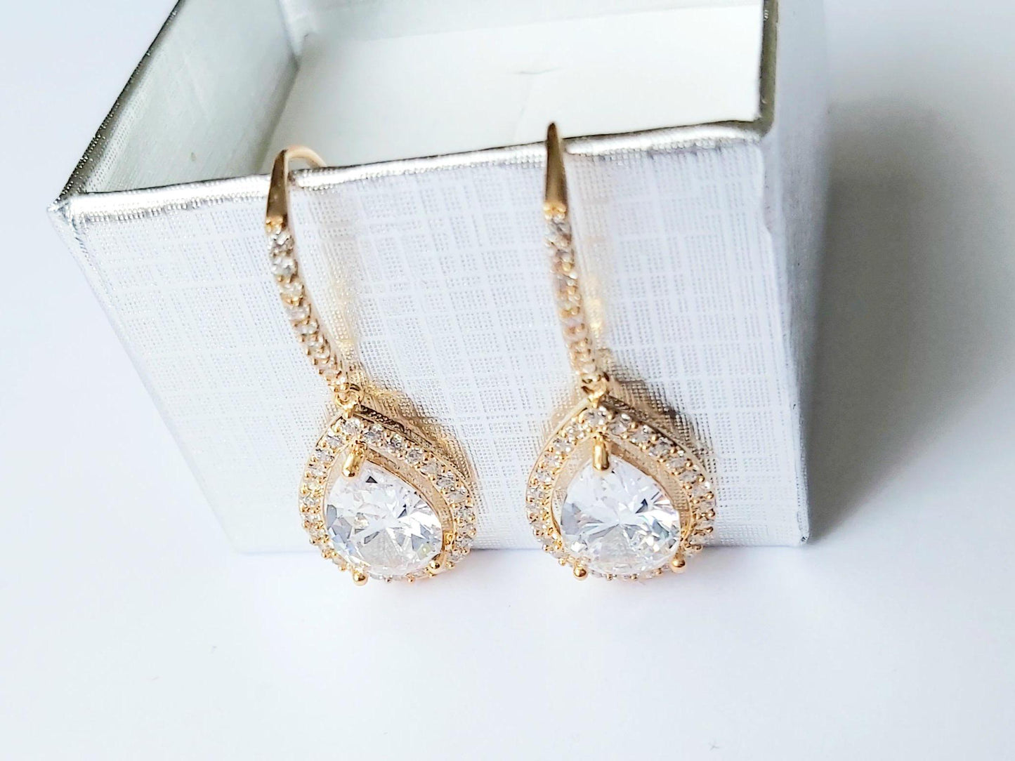 Vintage 2000s 14K Gold-Plated Stud Earrings with White Swarovski Crystal & Diamond Details