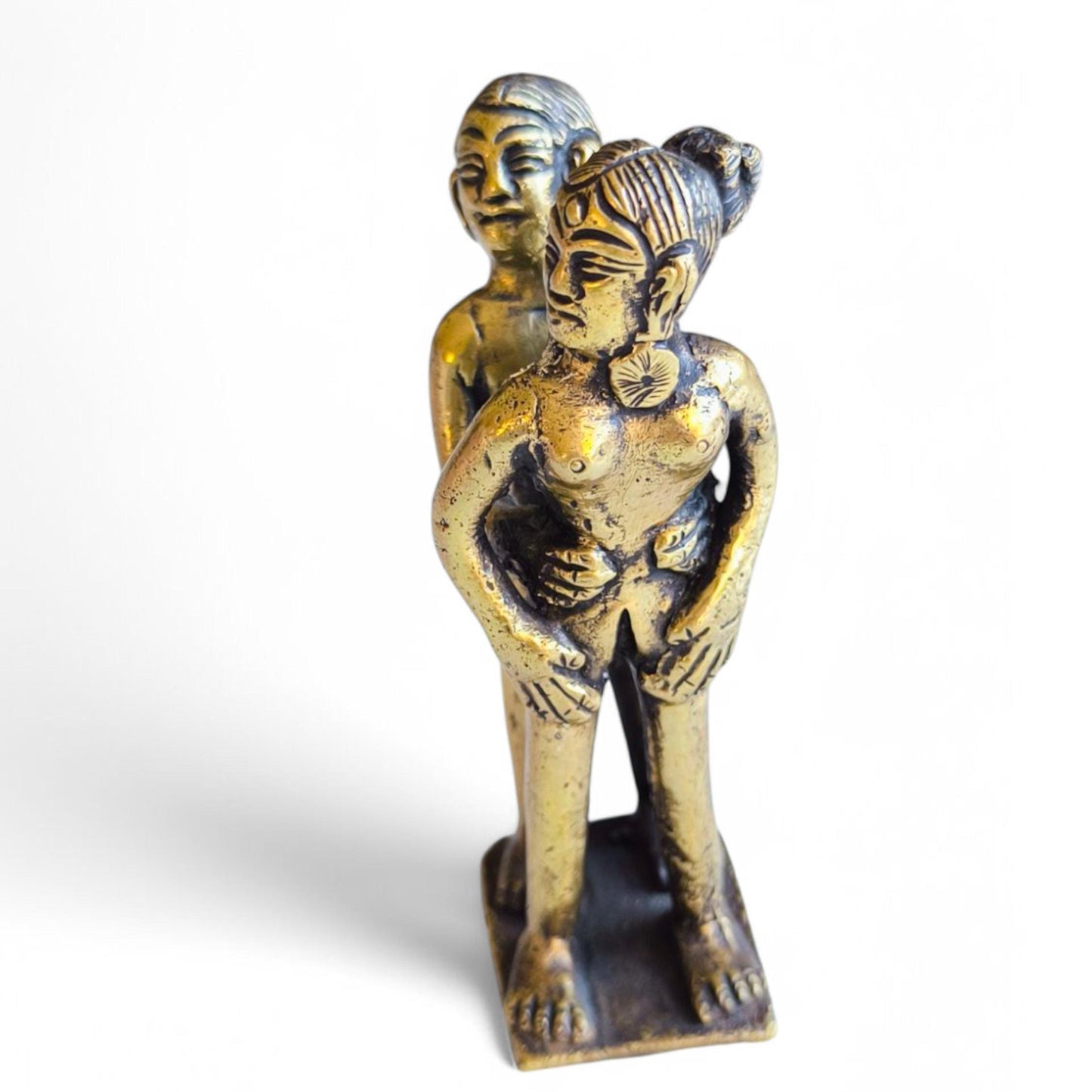 Vintage Bronze Erotic Kamasutra Couple Statue, Small Amulet, 1980s