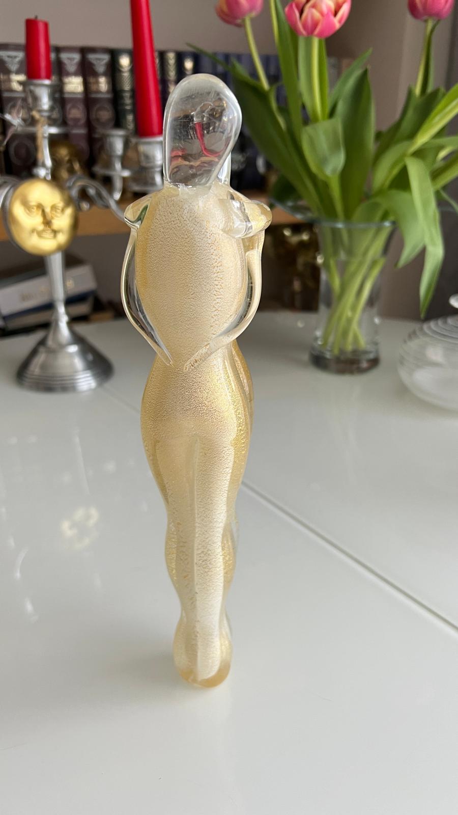 Murano Glass Sculpture "The Lovers", Gold Leaf Italy 1980