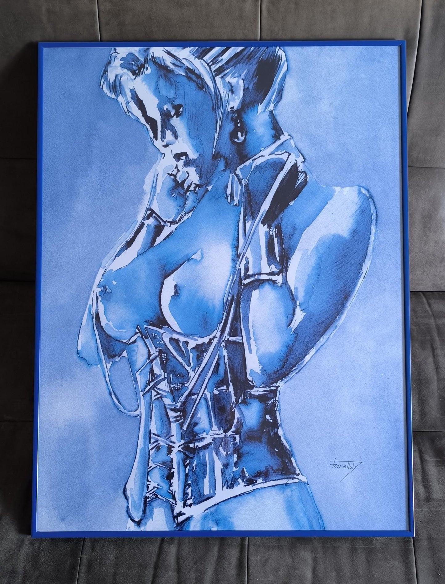 Jürgen Frommhold Signed Nude Watercolor, Pre-1990, Framed