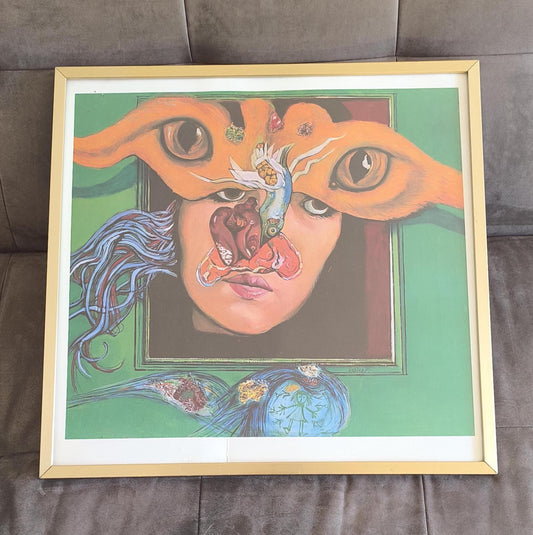 Surreal Etching by Josef Liesler, Face and Eyes, Signed 1971, Framed