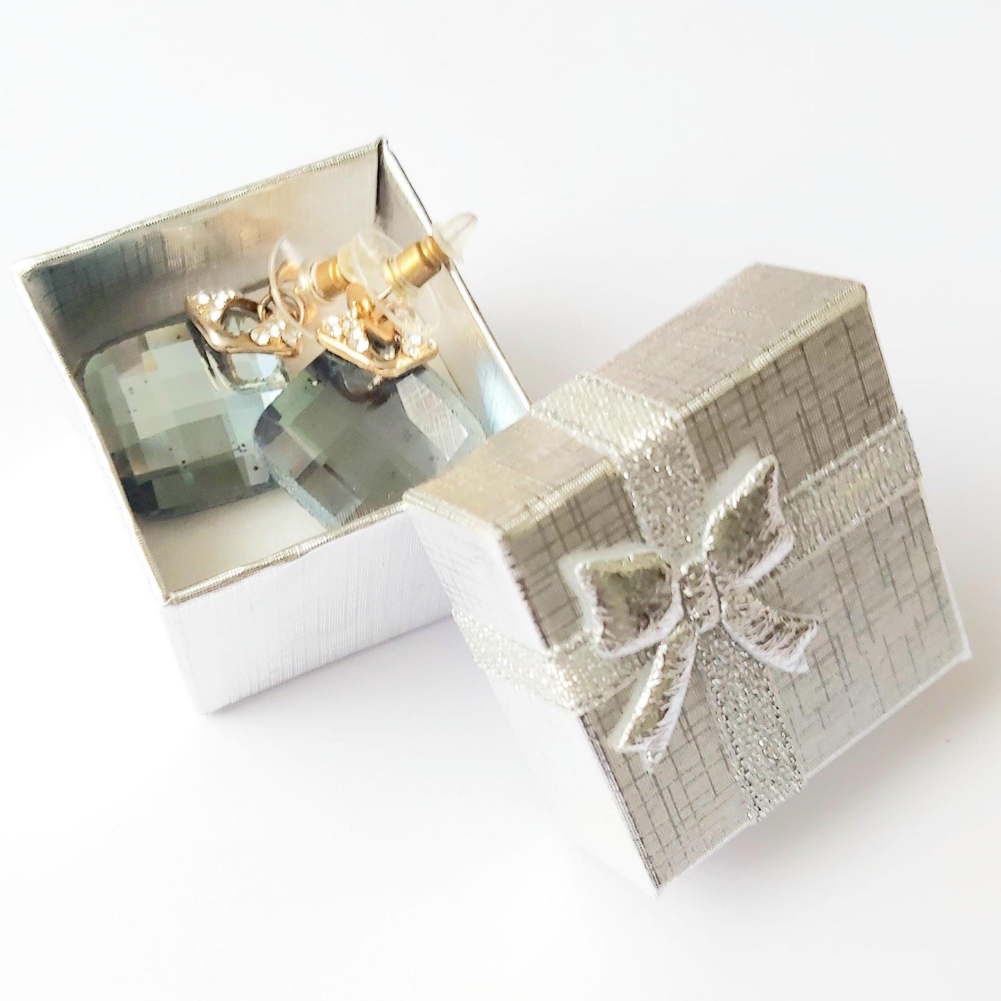 Blue Swarovski Crystal & Diamond Imitation 14K Gold-Plated Vintage Stud Earrings 2000s,