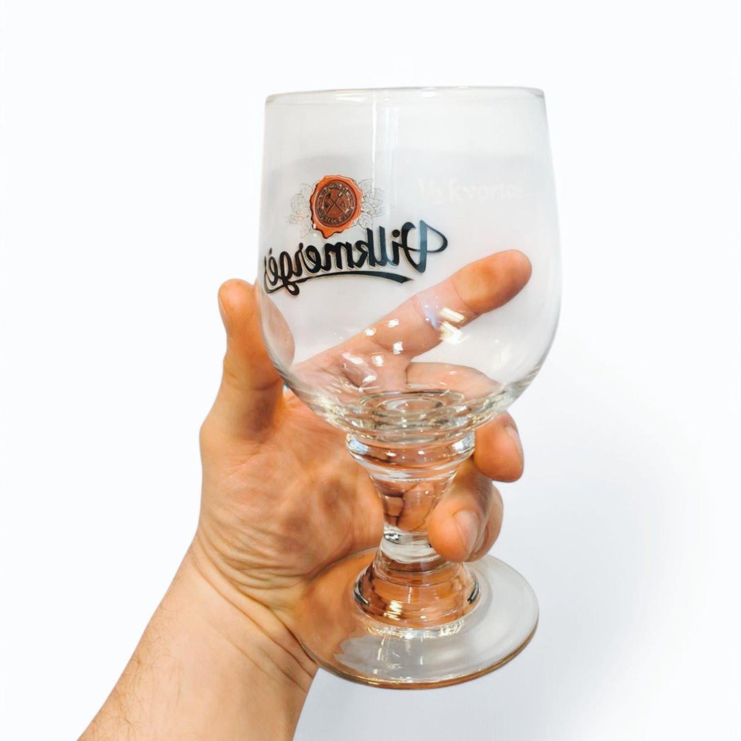 Set of 6 Tall 0.5 L Vilkmerges Beer Glasses, Original Lithuania