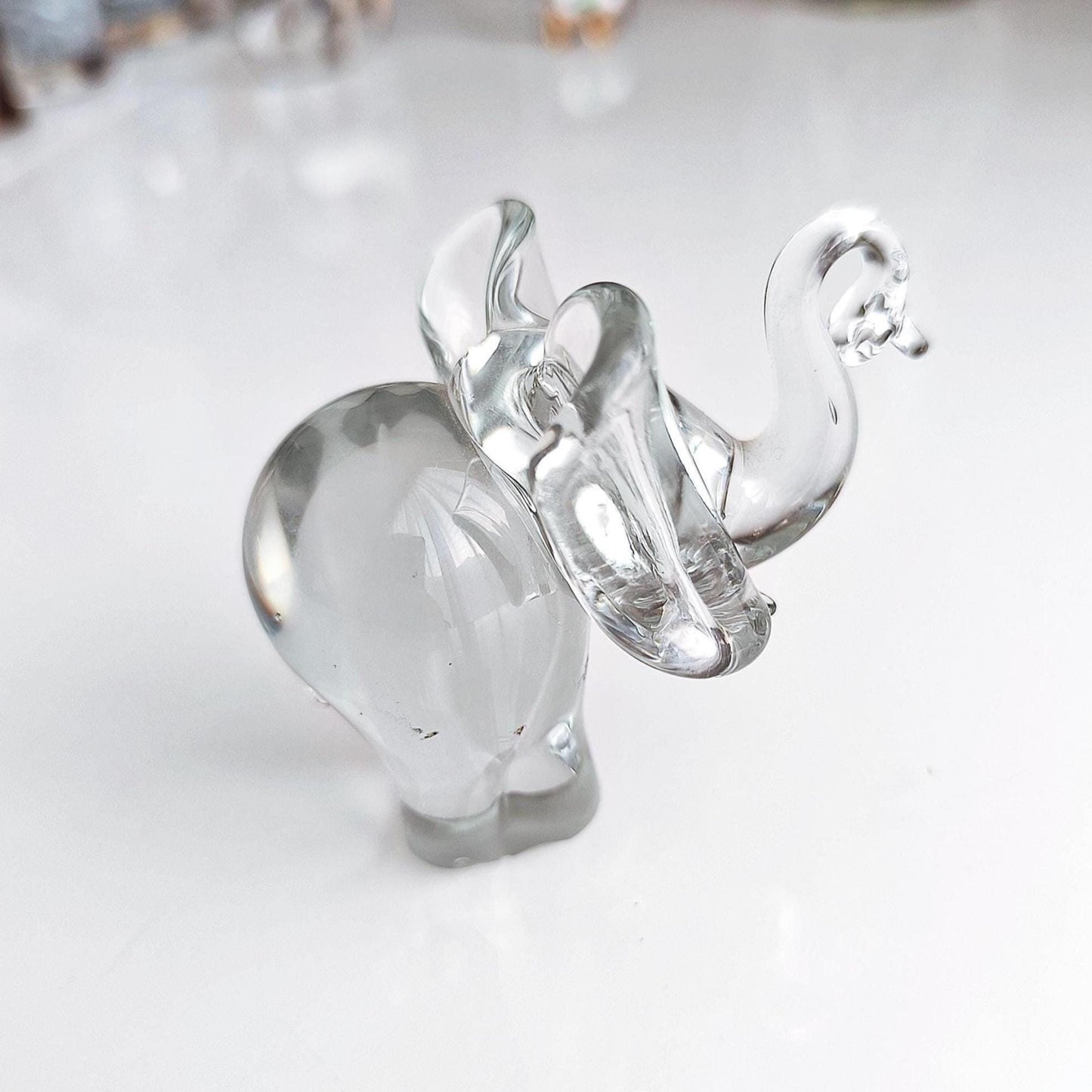 Murano Clear Crystal Glass Elephant Original Sculpture Raised Trunk 1980