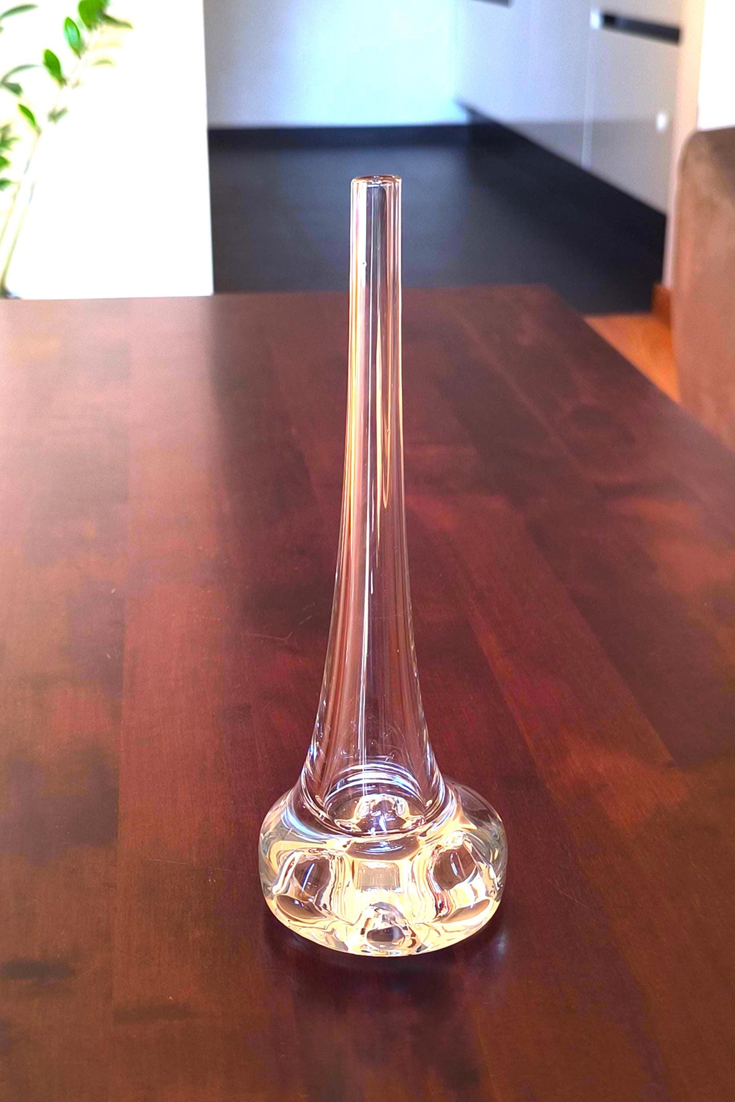 Clear Glass Bubble Base Vase, Mouth Blown European 1980