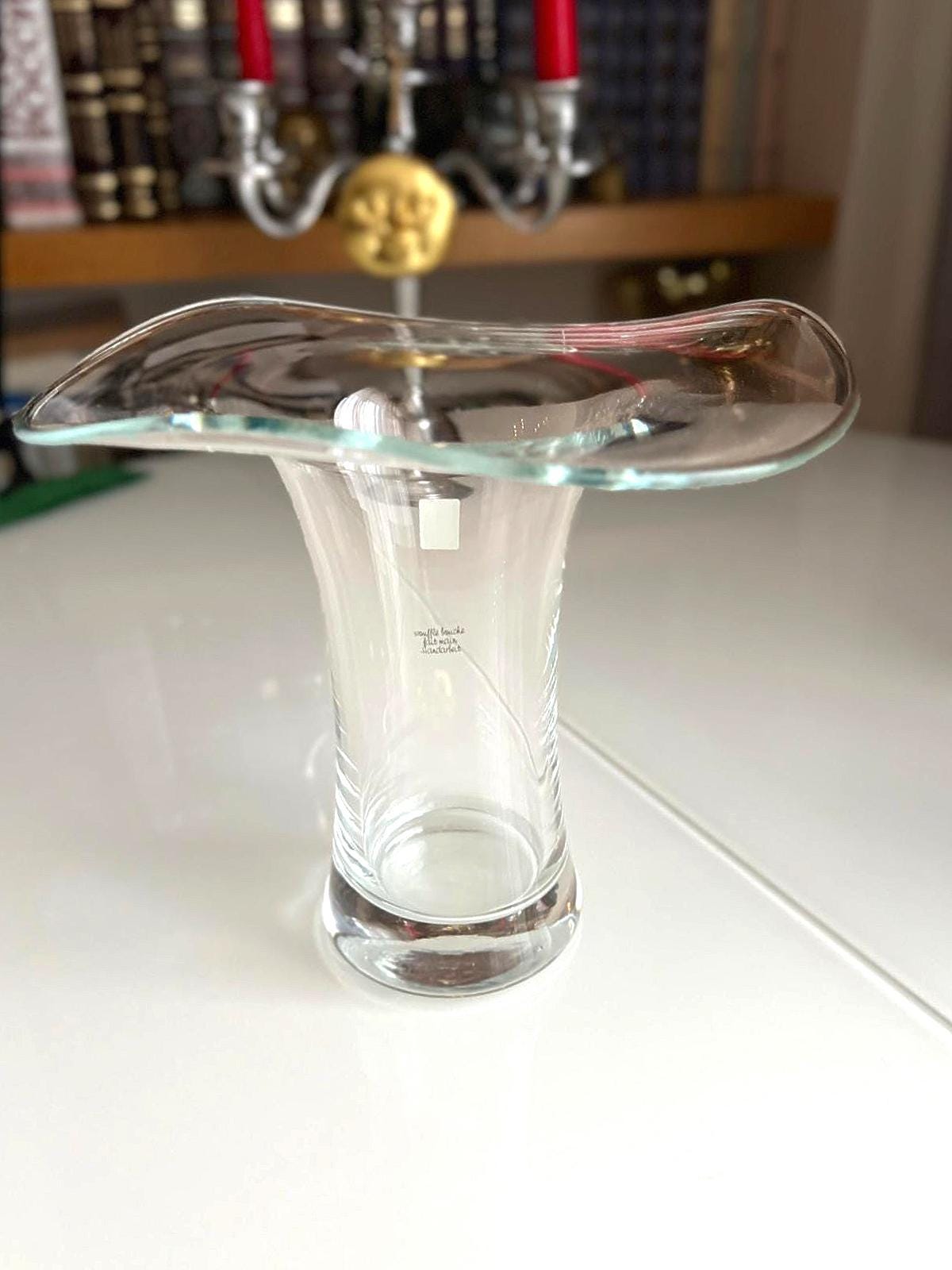 Clear Blown Glass Vase Wavy Rim 1990s