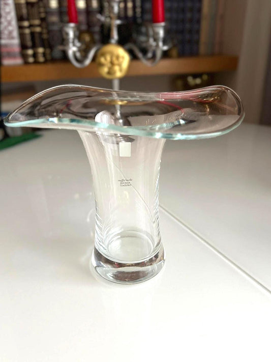 Clear Blown Glass Vase Wavy Rim 1990s