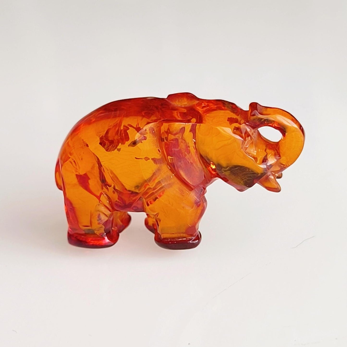 Brown Transparent Bakelite Elephant Trunk Up Handmade 1970s