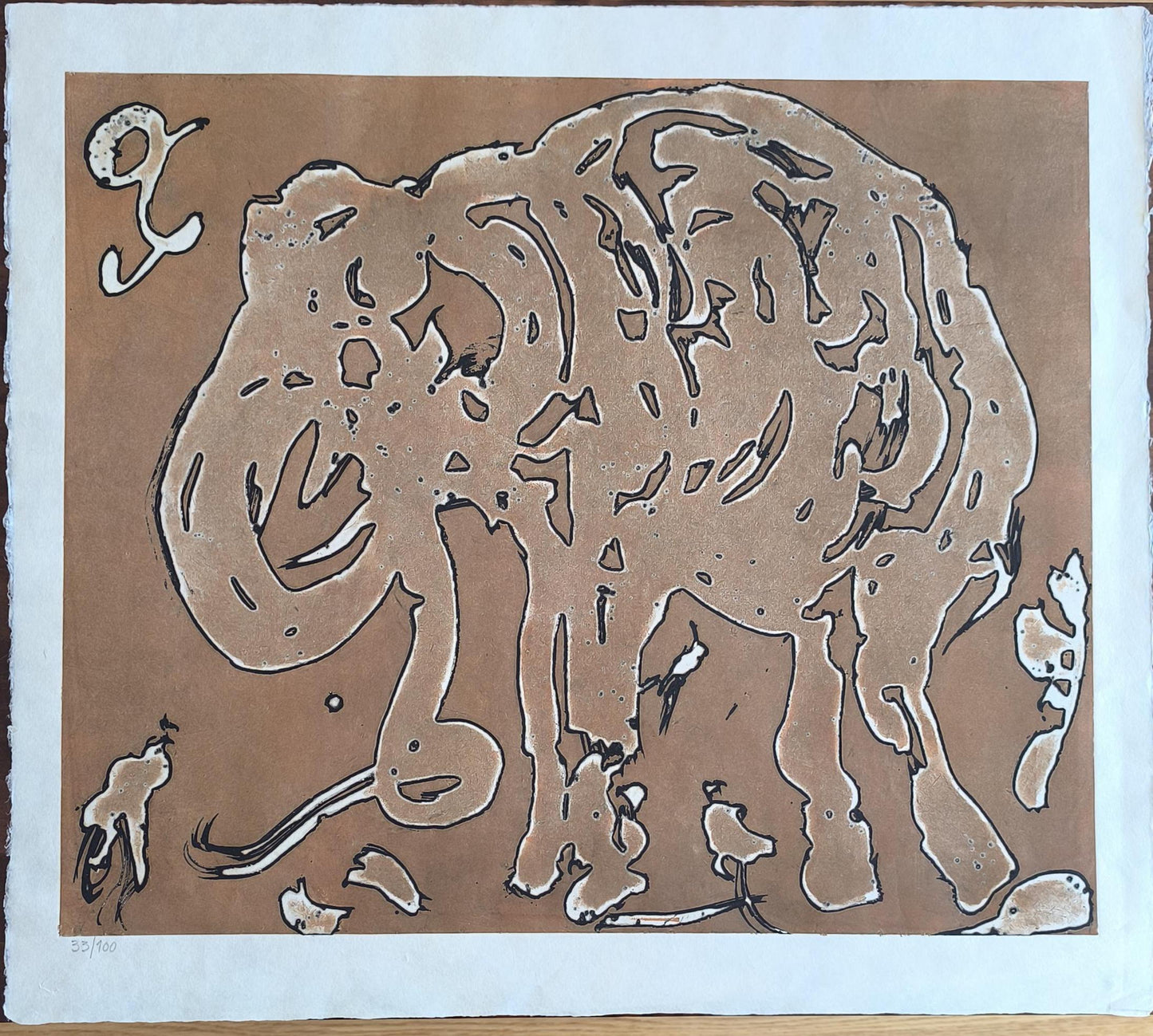 Horst Janssen Lithograph "Elephant", Colored Aquatint 1995, Signed by Heir