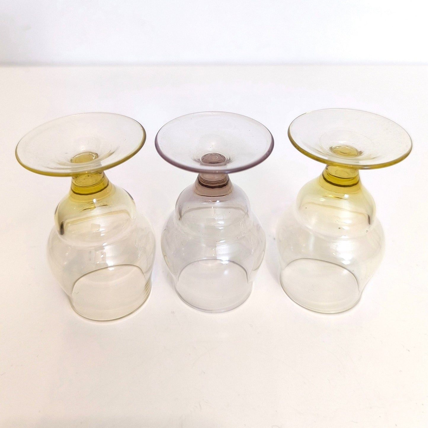 Set of 3 Colorful Shot Glasses (Yellow and Purple), Rare Collectible Lithuanian Shot Cups