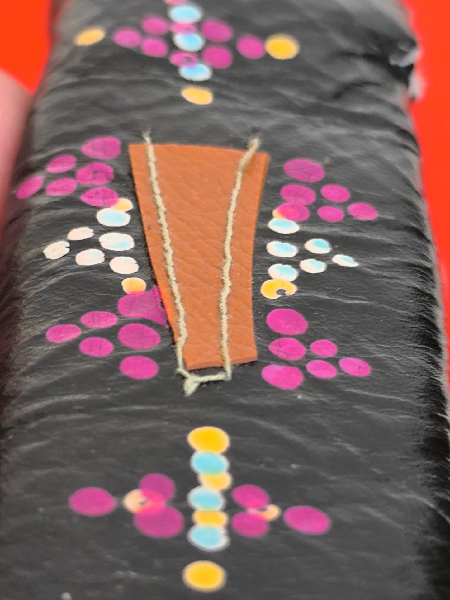 Handmade Knife Leather Case with Hand Processed Colorful Ornaments, Leather Sheath for Uzbek National Knife Pchak, Soviet Union