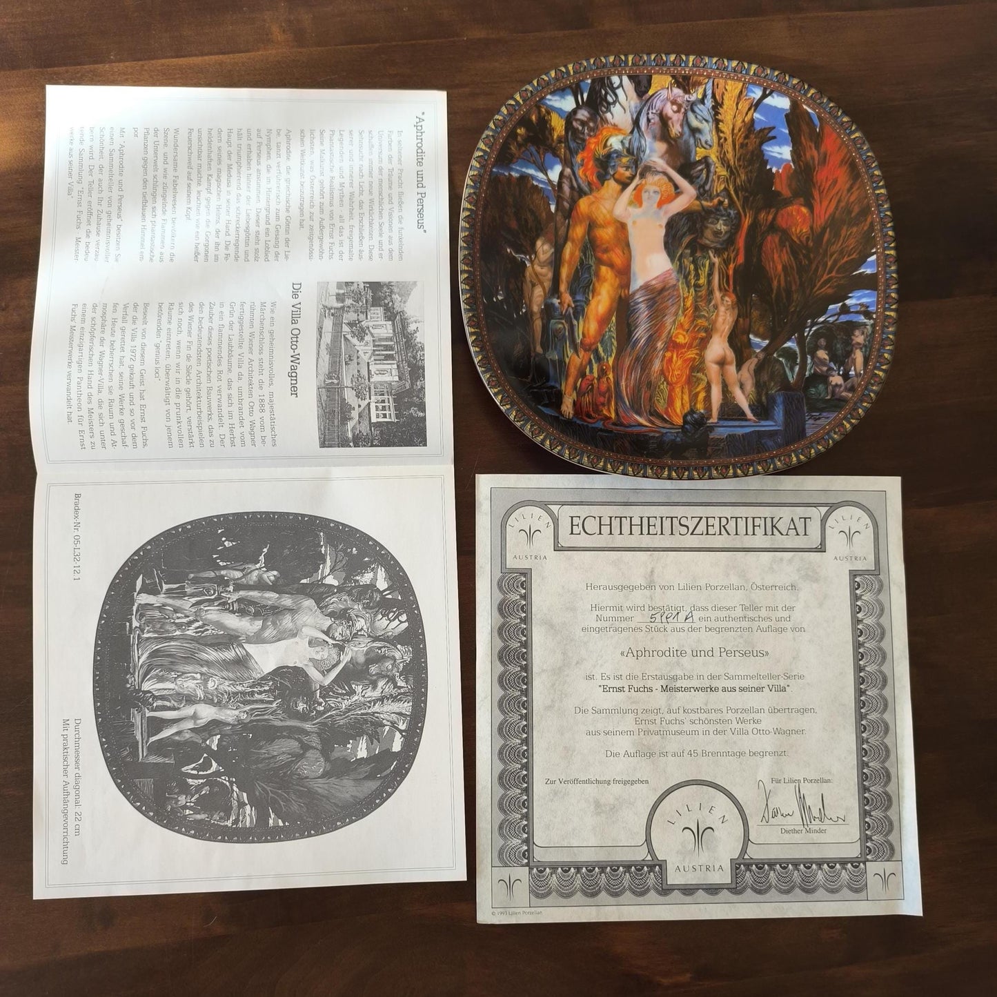 Original Ernst Fuchs Plate "Aphrodite and Perseus", Lilien Porzellan Austria 1994