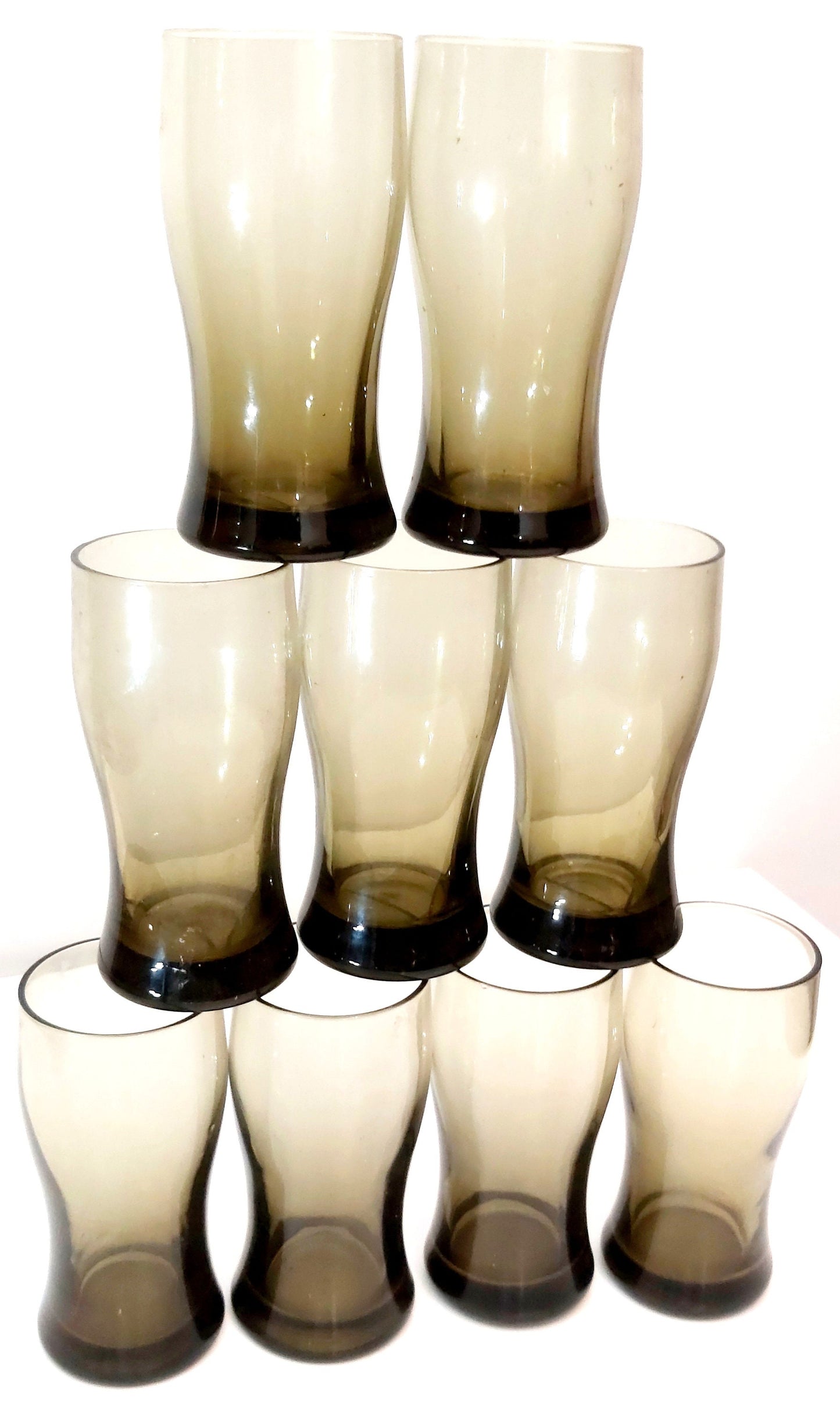 Vintage Smoke Brown Glass Tumblers - 1970s Drinkware Set of 6
