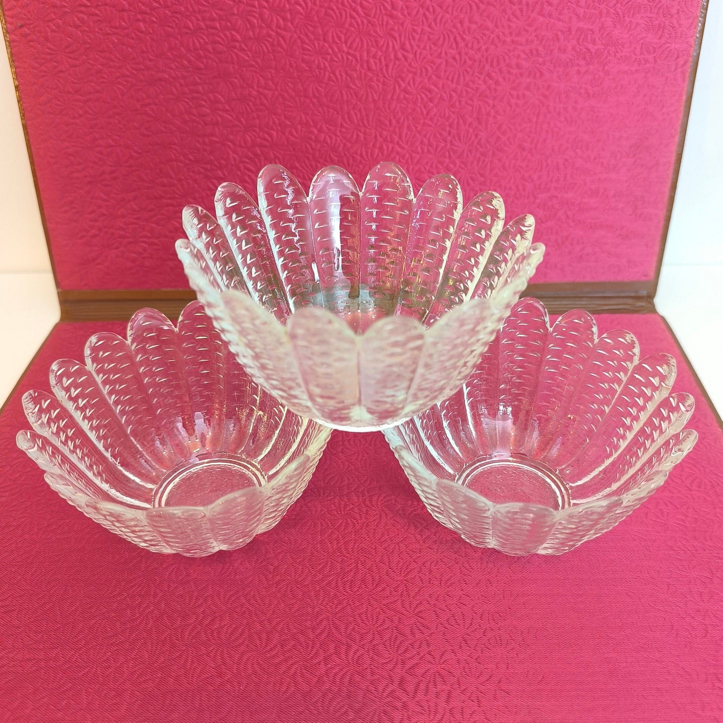 Crystal Dessert Bowls Set: Scandinavian Pressed Glass, 1970s