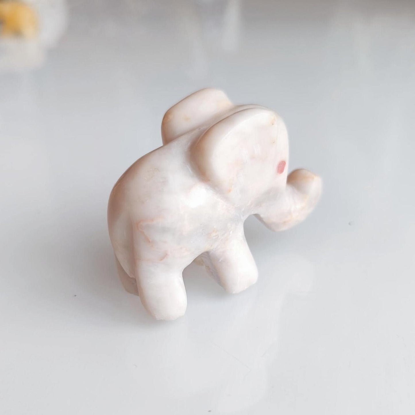 Small White Stone Elephant Statue with Red Eyes, Handmade 2000s