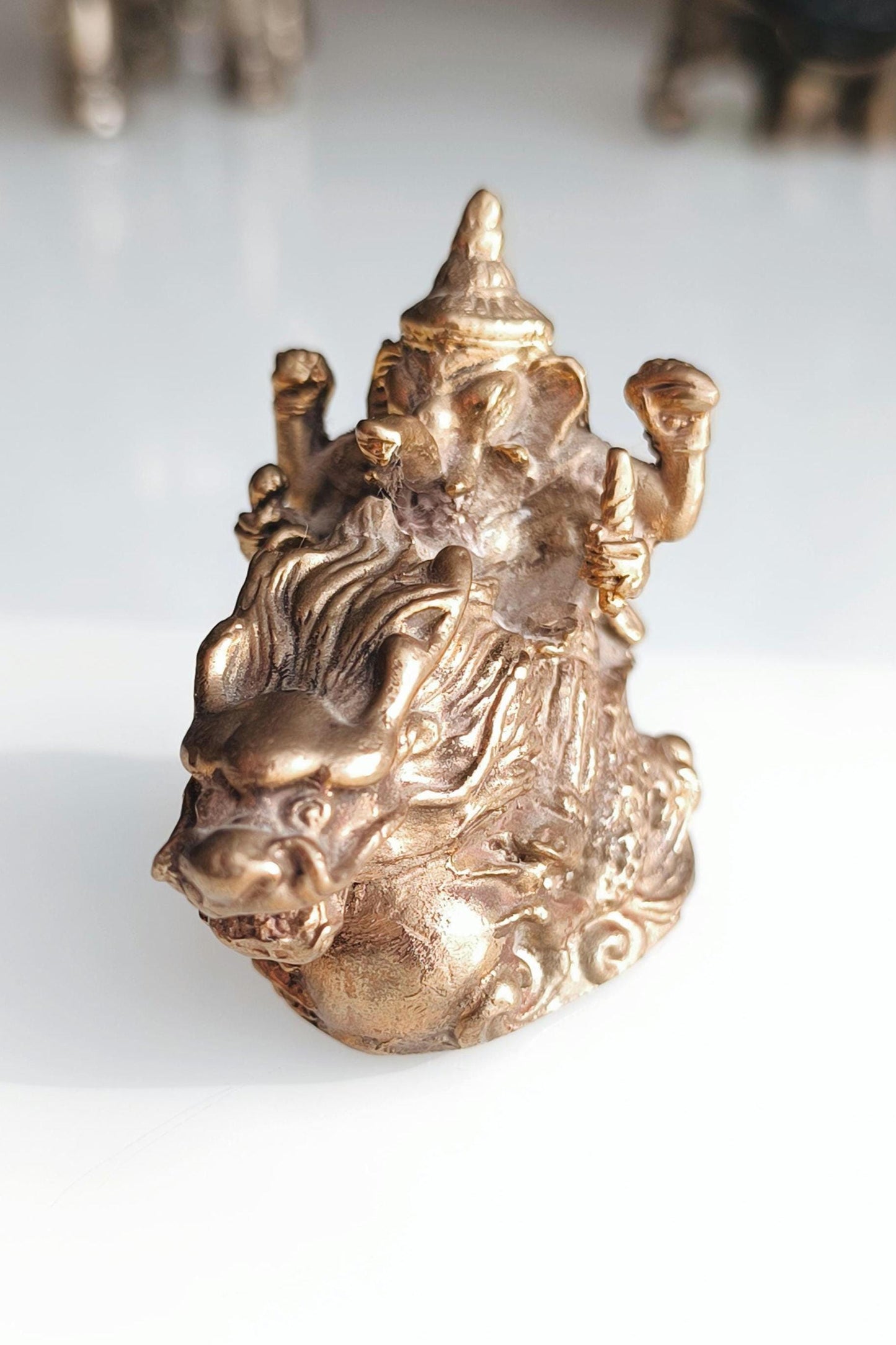 Bronze Statue Ganesha on Dragon, Hindu Mythology Sculpture, 1980s