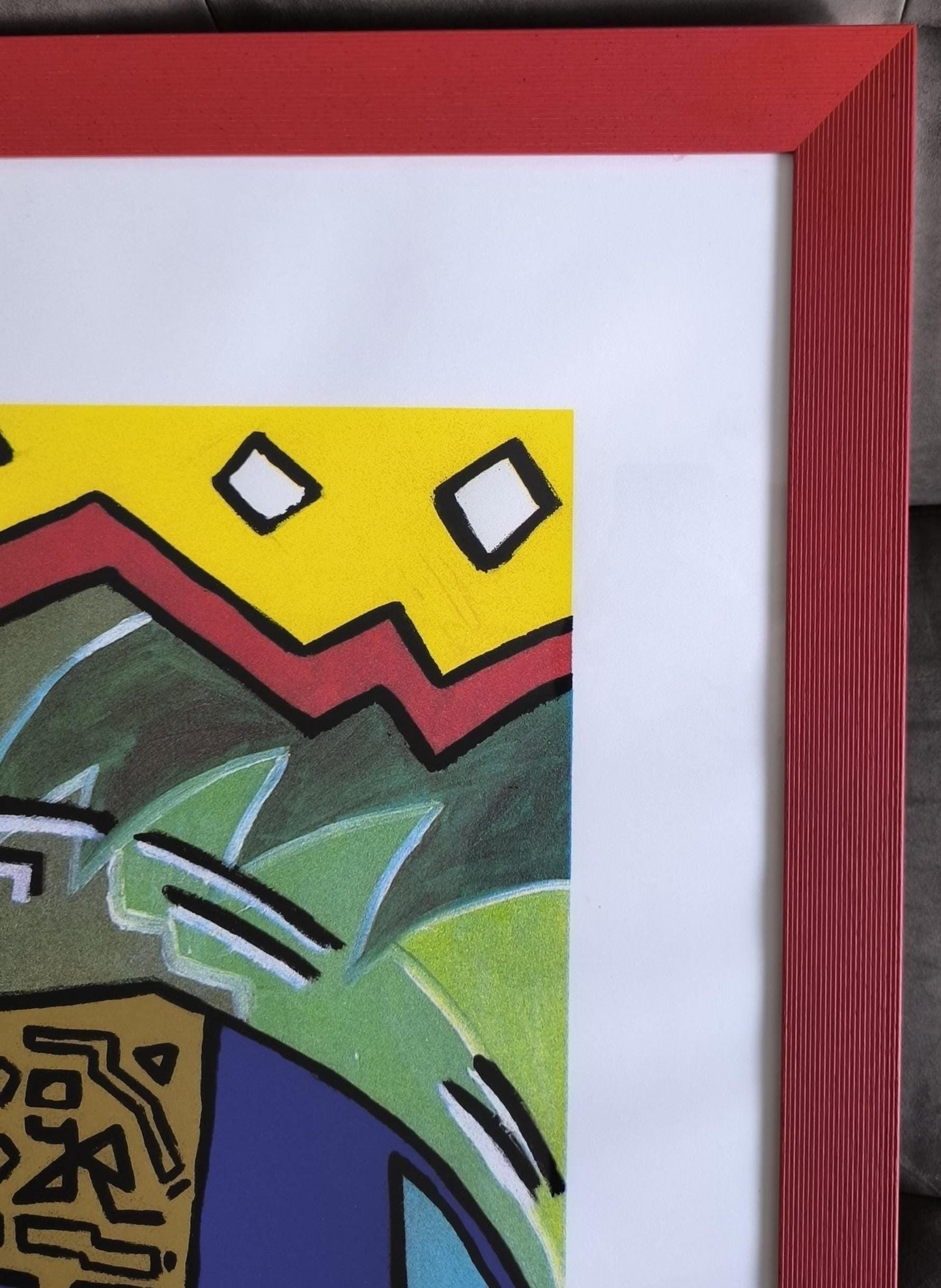 M. F. Husain Lithograph: "Blue Elephant and Red Figure", Signed & Framed