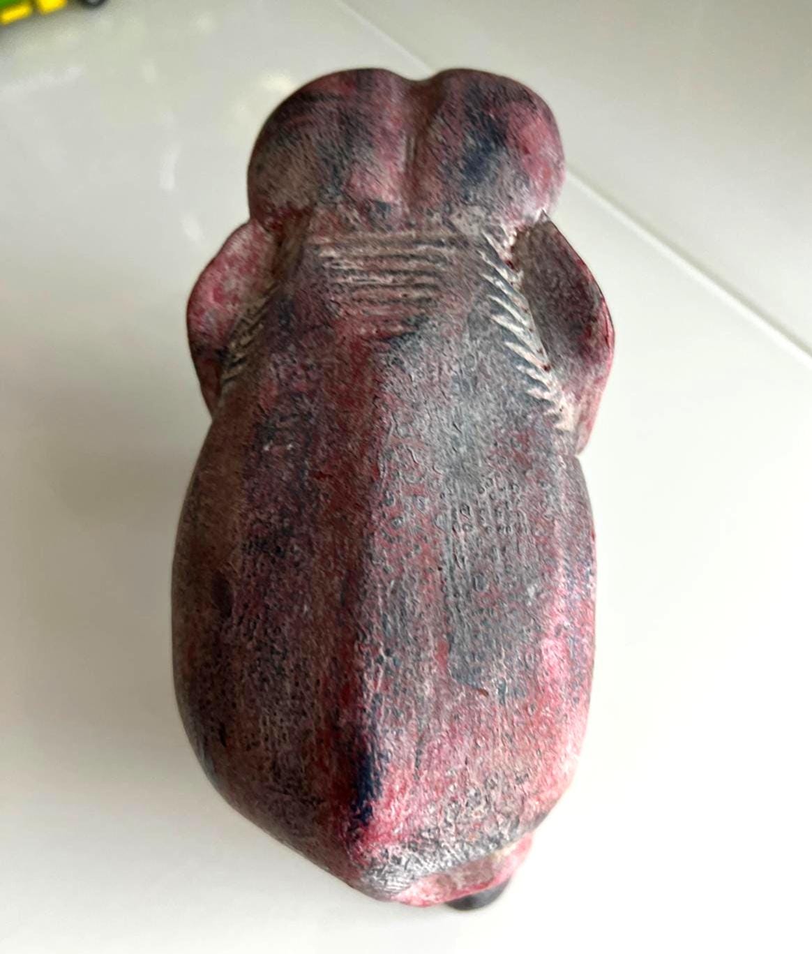 Carved Wooden Elephant Figurine Red Finish 1970s