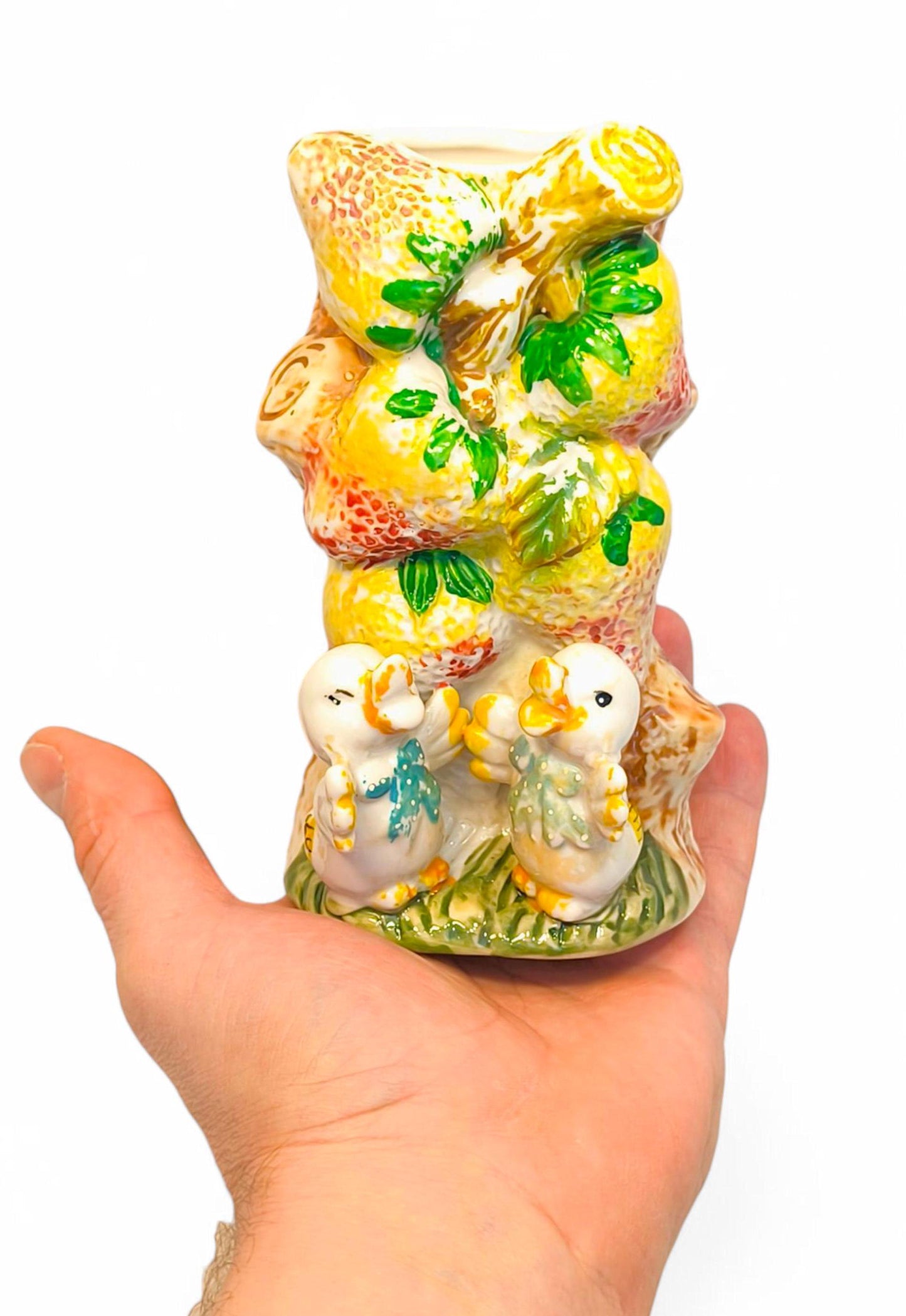 Vintage Handmade Vase with Two Ducklings, USSR 1970s