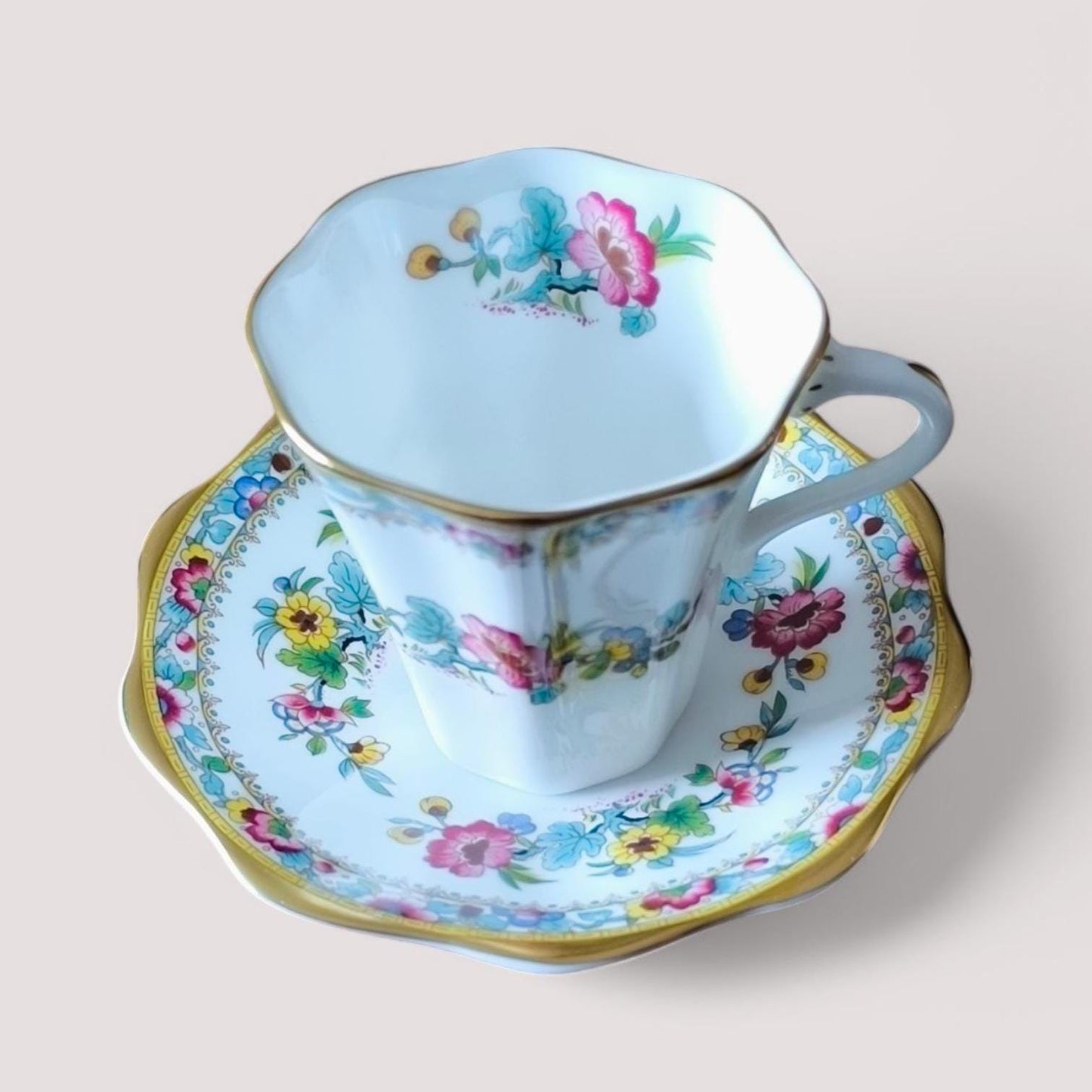 Vintage Coalport Bone Tea Cup & Saucer, Ming Rose Floral, England 1960s