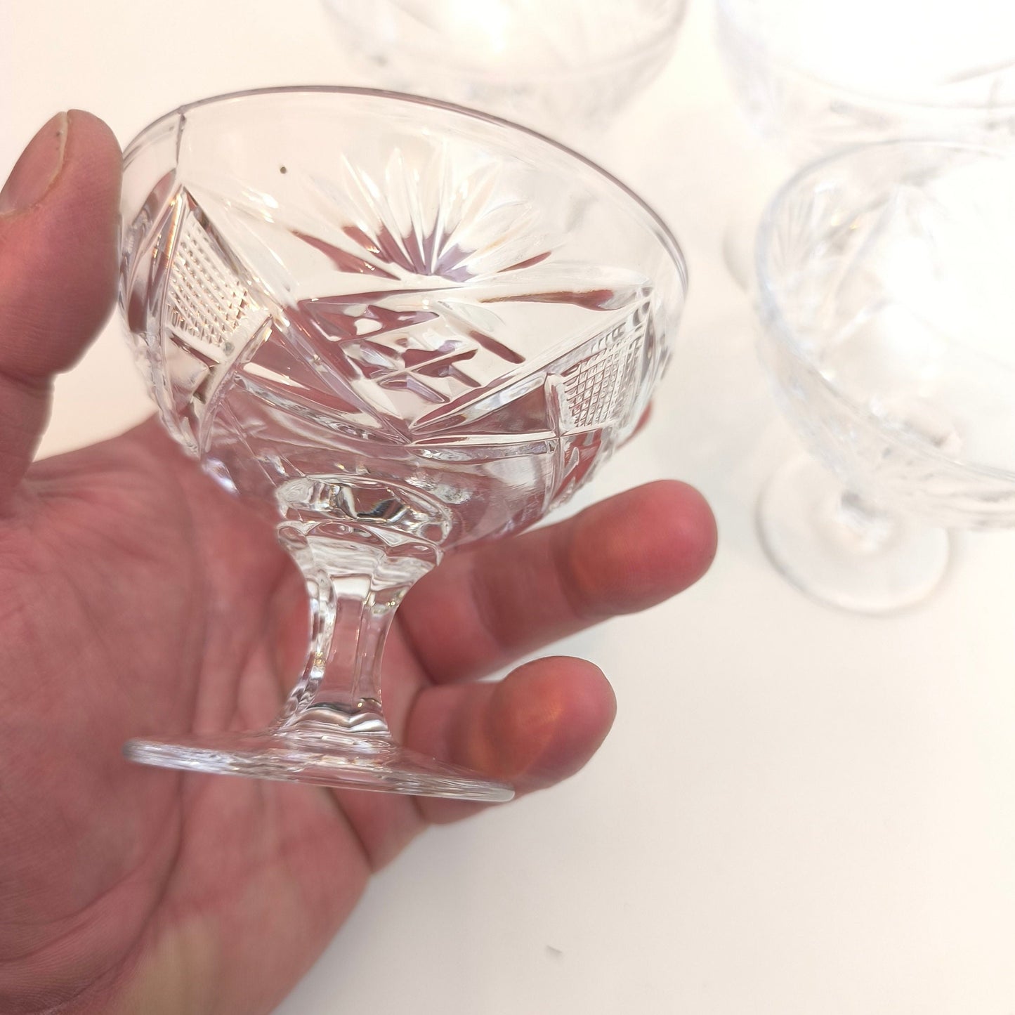 Set of 4 Sparkling Wine Glasses. Vintage Ice Cream Cups. Pressed Glass Crystal Dessert Cups, Made in Soviet Union, 1970s