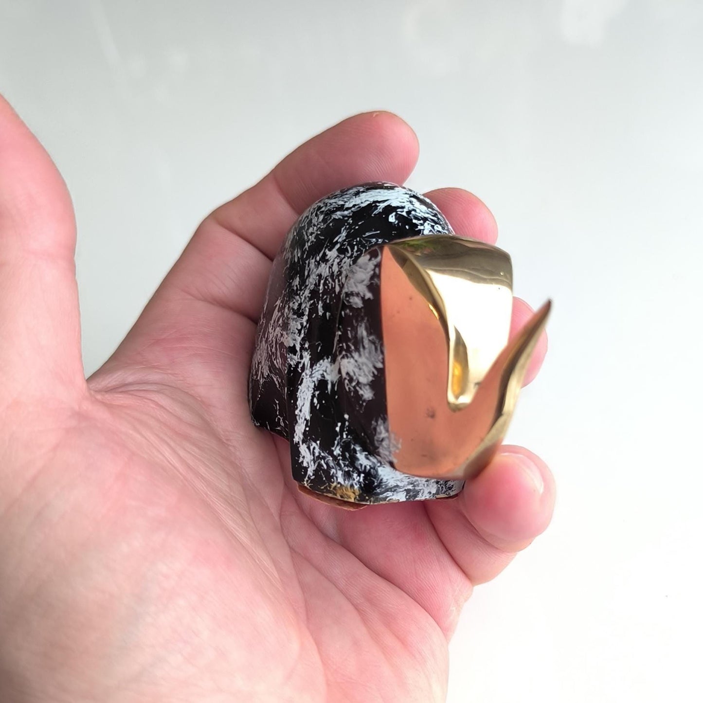 Handmade Small Black Elephant Statue with White Accents and Gold Head, 1980s