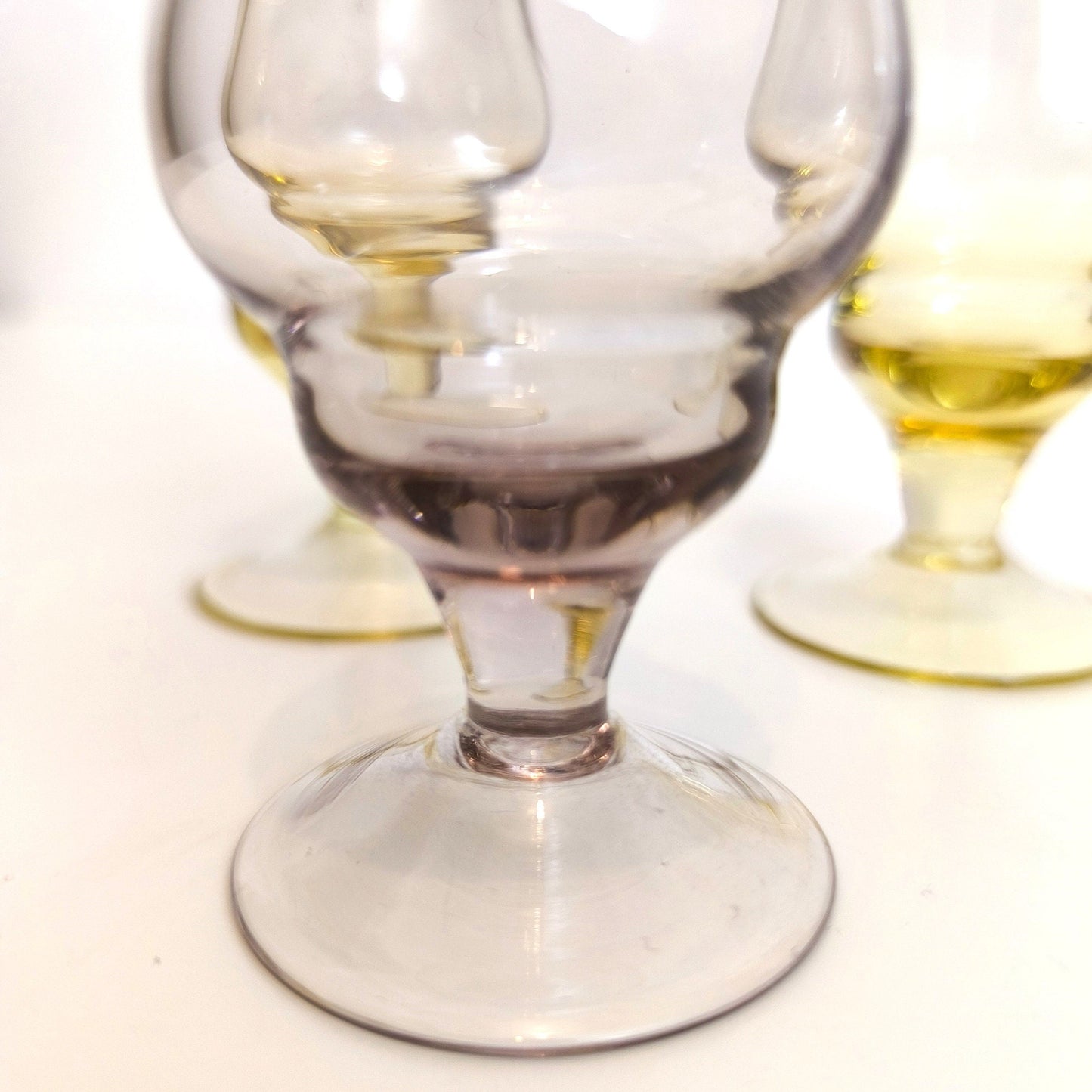 Set of 3 Colorful Shot Glasses (Yellow and Purple), Rare Collectible Lithuanian Shot Cups