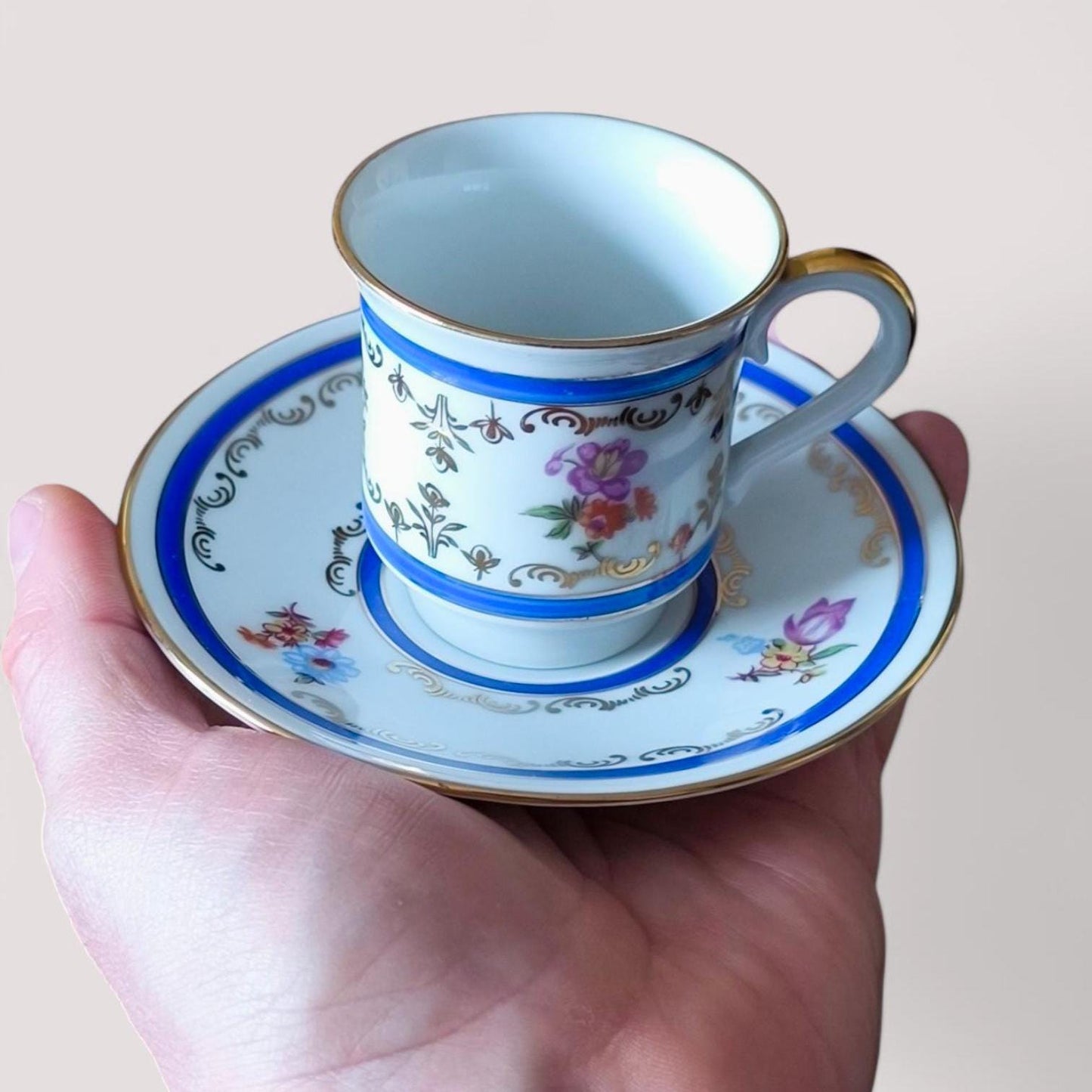 Vintage SPE Eisenberg Porcelain Coffee Cup & Saucer, Gilded, Made in GDR, 1970s