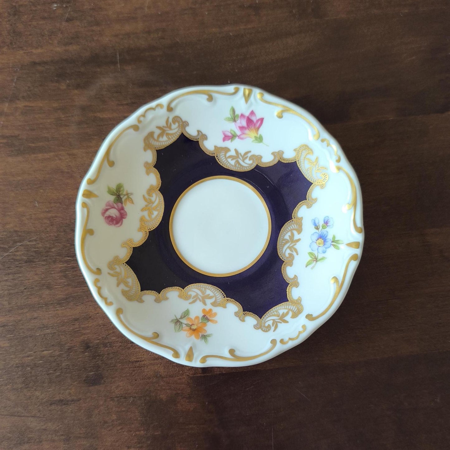 Weimar Porcelain Mocha Collector's Cup & Saucer – Hand Painted, Cobalt Blue, Gold Trim, 1970s