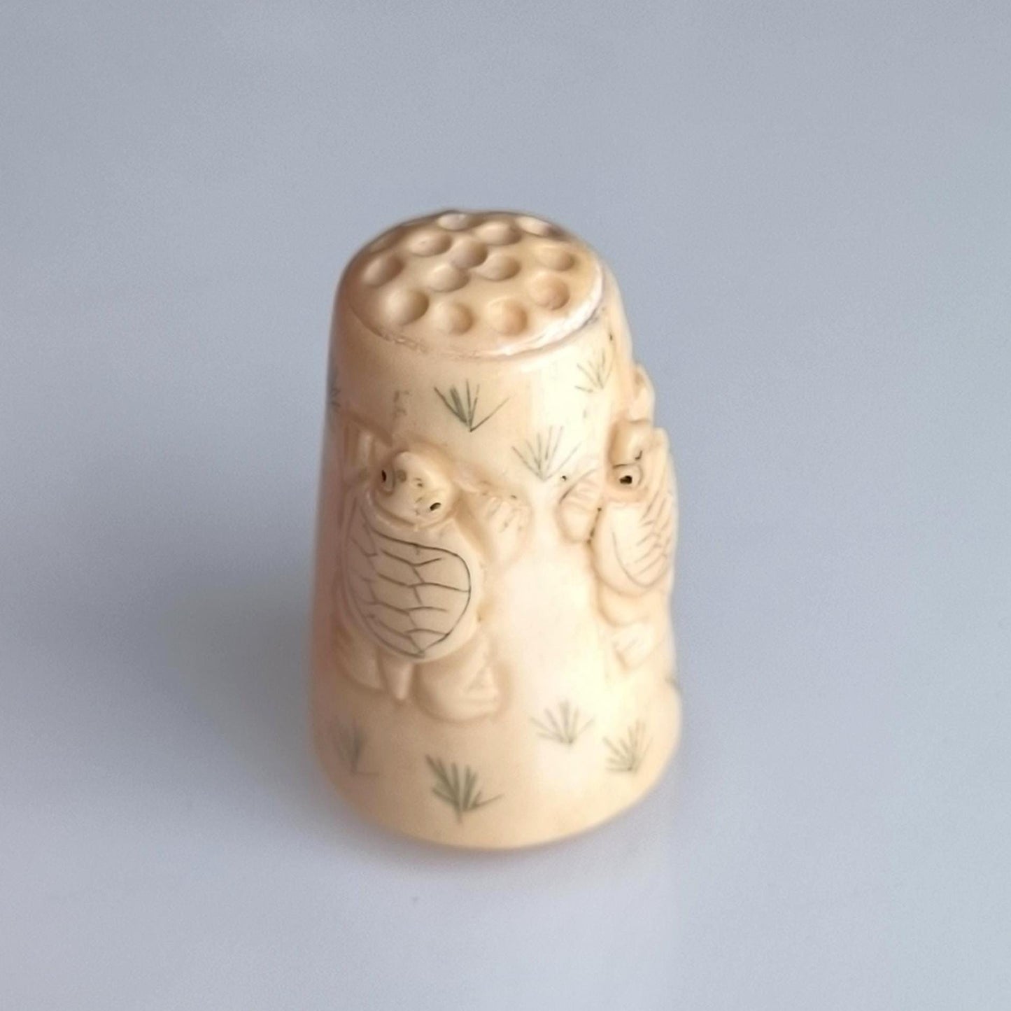 Hand Carved Stone Thimble with Turtle Figurine, 1960