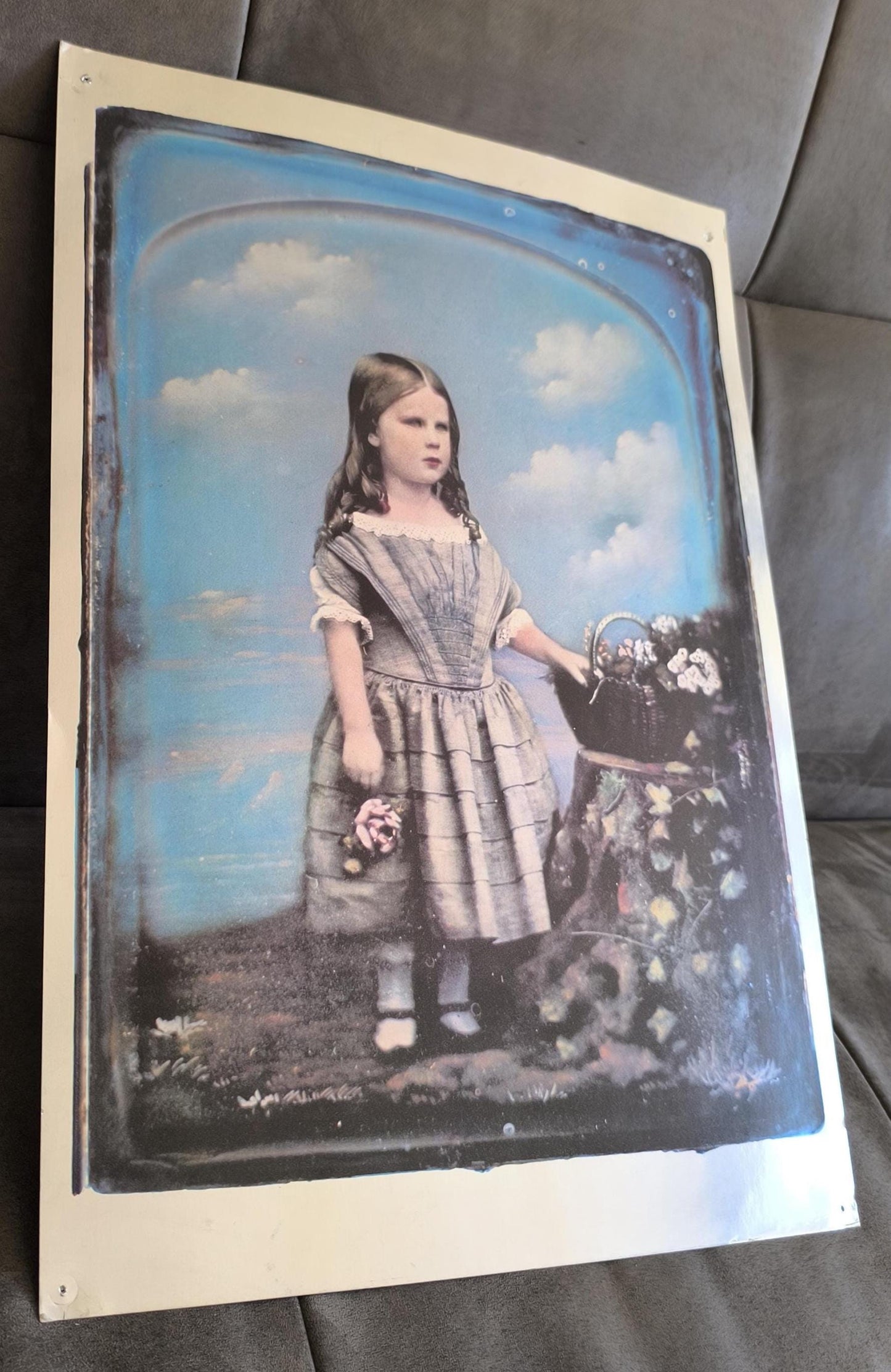 Silvered Daguerreotype of Young Lady Painting by Kilburn, 1980s Print